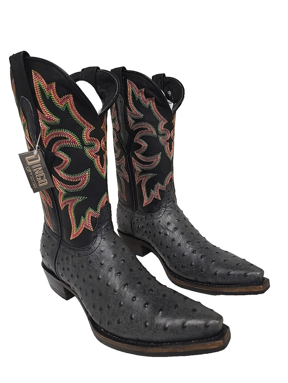 Dingo Men's DI 115 Outlaw Embroidered Ostrich Print Western Boot Black 9.5D